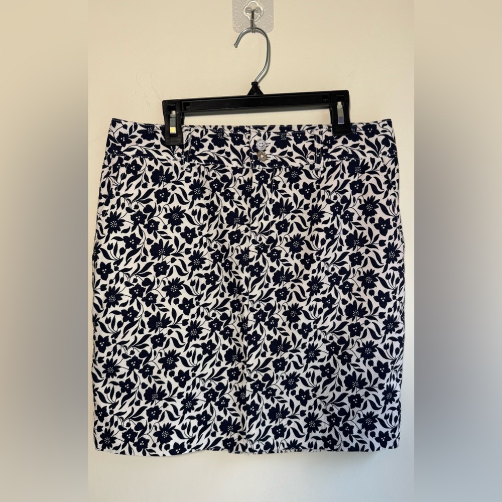 Chaps Blue White Floral Print Skirt Sz 6